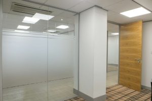 Full height Oak Cross Grain feature office doors
