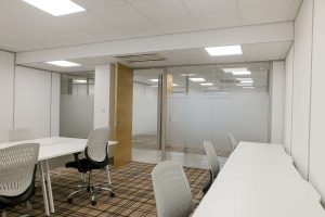 Glass wall forming serviced office space